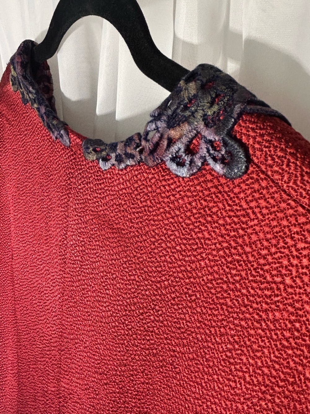 Peggy Jennings - Red & Purple Dress with Embroidered Multicolor Collar - Picture 10 of 12